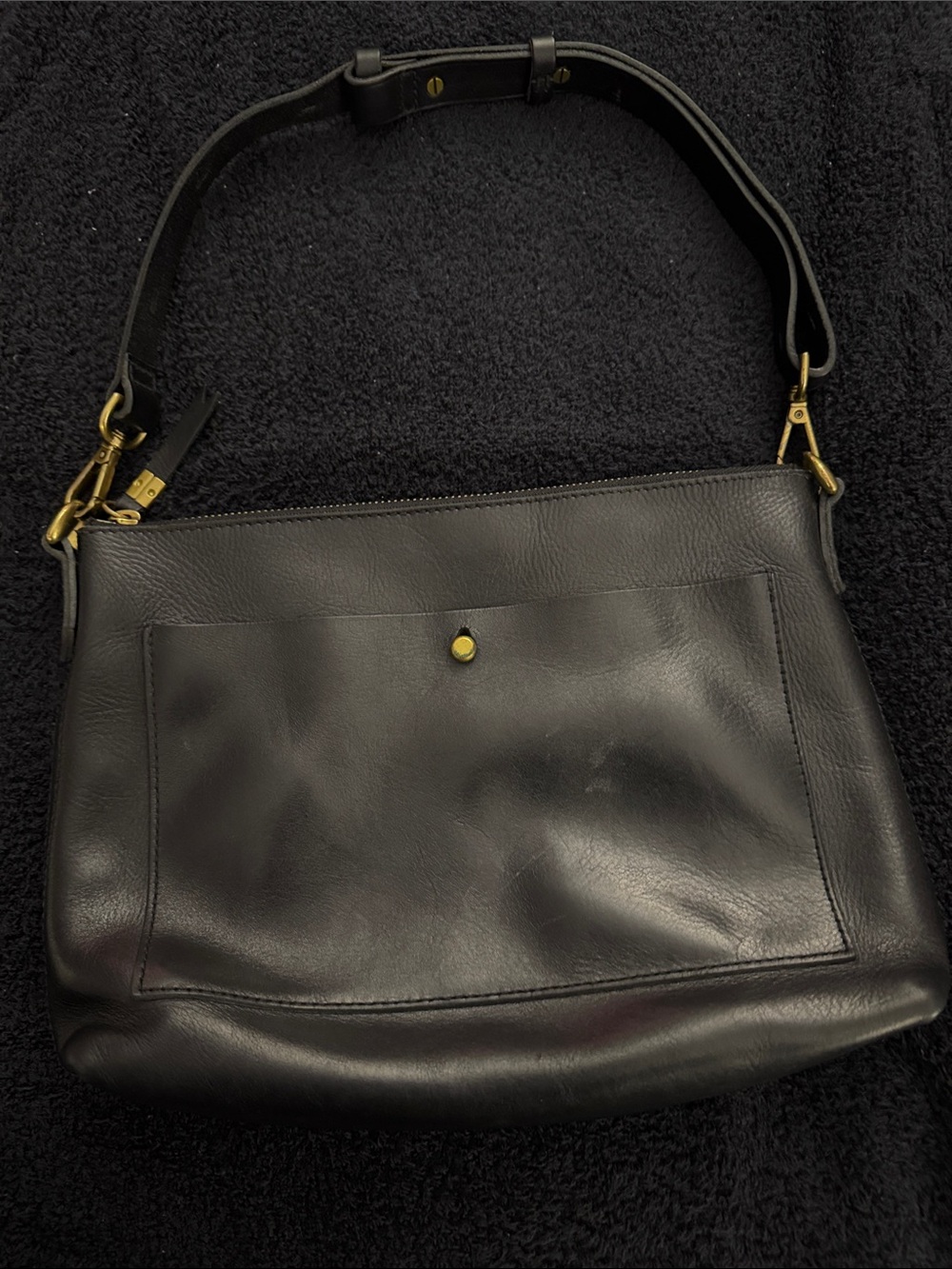 Madewell Black Leather Shoulder Bag with Gold Hardware Accent